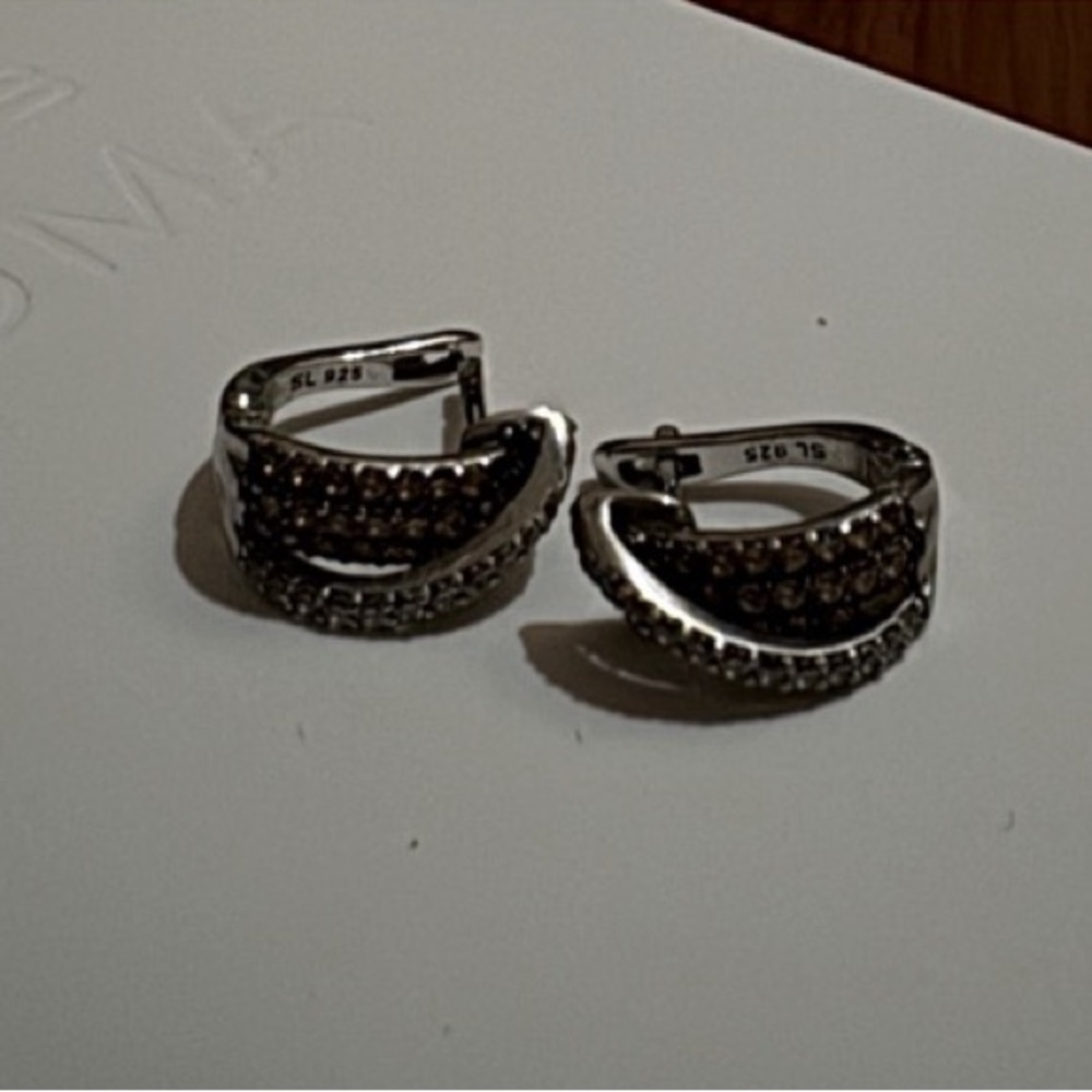 Champagne zirconia pure Sterling Silver 925 European exclusive designer earrings - Picture 5 of 8
